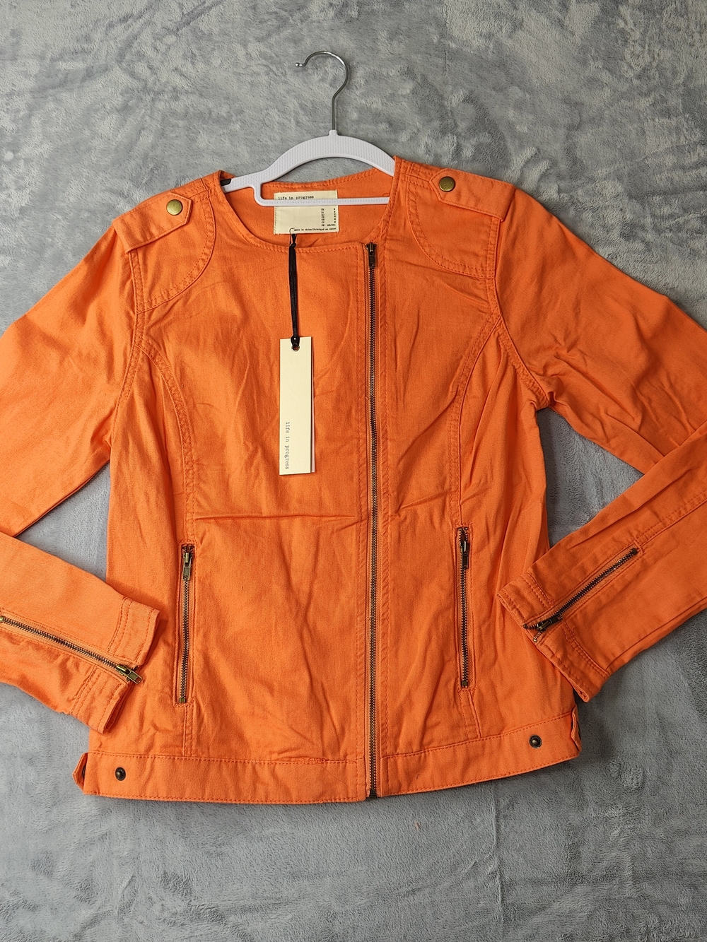 life in progress Orange Asymmetric Zip Moto Jacket